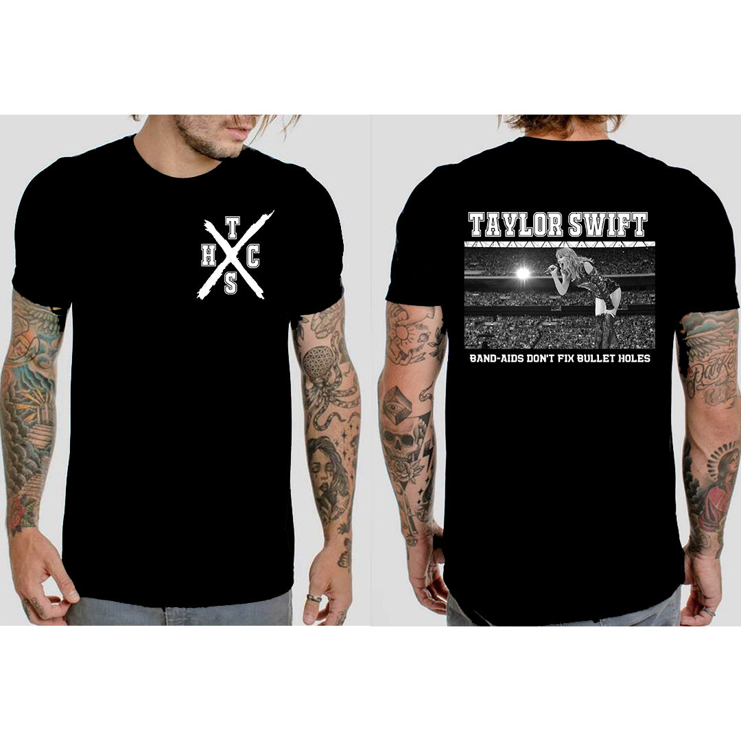 Taylor Swift Hardcore Band Spoof T-Shirt "Band-Aids Don't Fix Bullet Holes" (Pop Punk Swemo Emo)